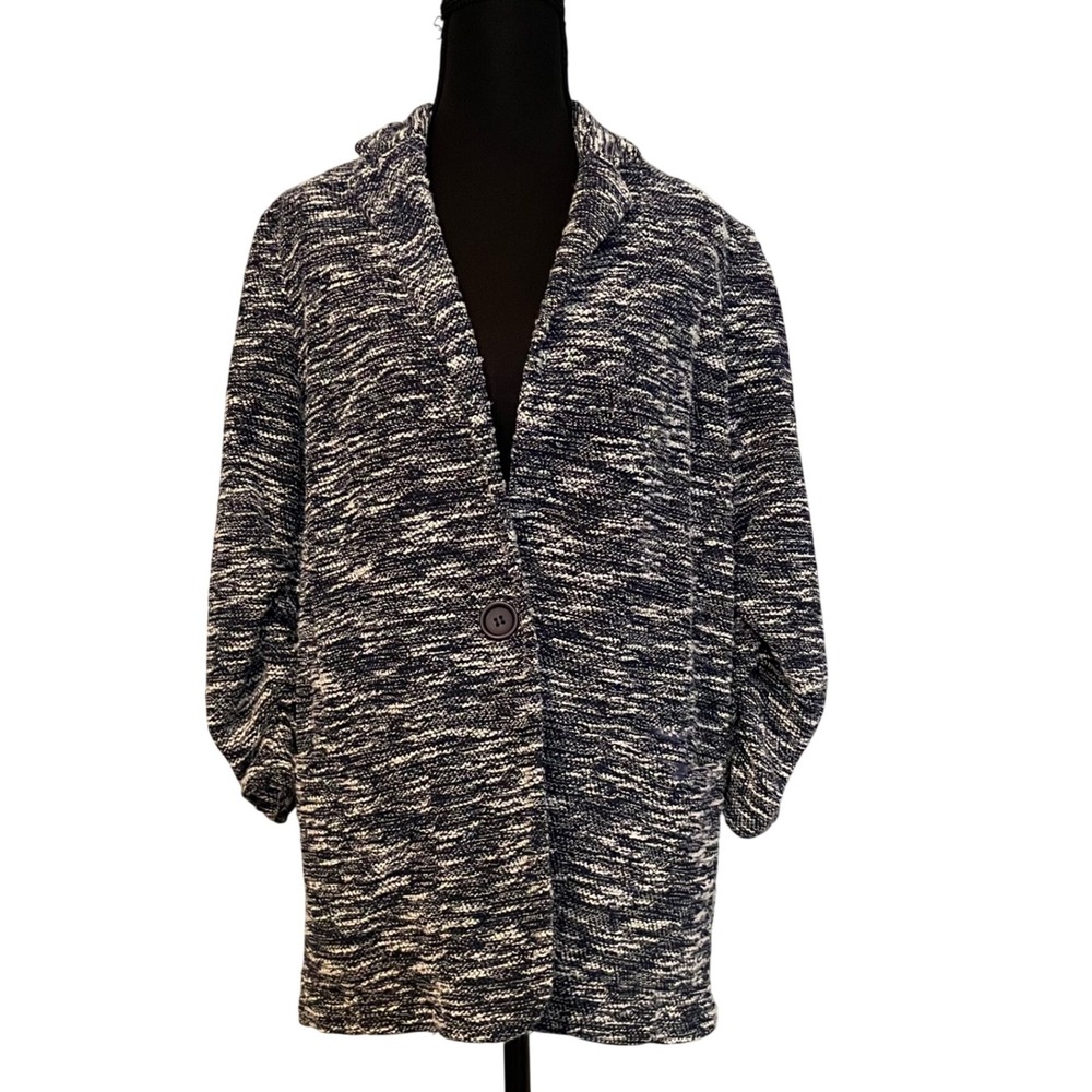 MAX STUDIO Womens Blazer Jacket Navy White Single Button Size S